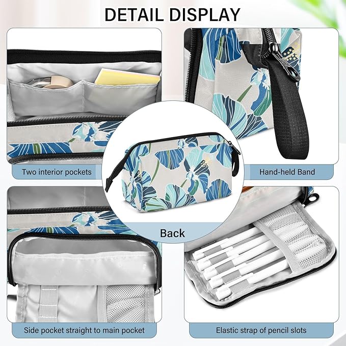 Bolaz Big Capacity Pencil Pen Case Pouch Bag School College Office Organizer for Teens Girls Adults Student-Blue Flower Pattern
