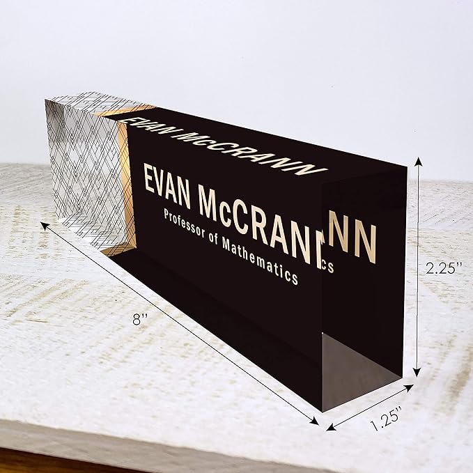 Artblox Personalized Name Plate for Desk | Net Design On Clear Acrylic Glass | Custom Plaque Desk Name Plate Personalized Your Name and Credentials Office Office Sign Engraved Plaque
