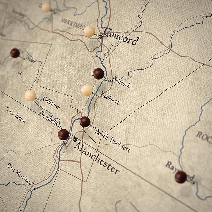 Push Pin New Hampshire Map Board - With Push Pins to Mark New Hampshire Travels - Handmade in Ohio, USA - Design: Rustic Vintage