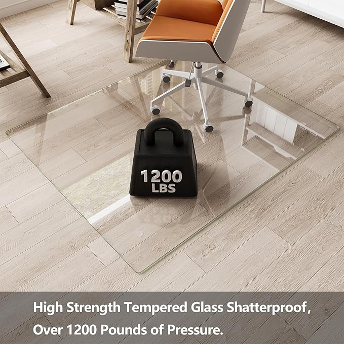 Koonmi Glass Chair Mat for Carpet, 40"x48" Office Chair Mat, Tempered Glass Chair Mat with Rounded and Polished Edges, Non-Slip Pads, Glass Floor Mat for Hardwood Floor, Carpet