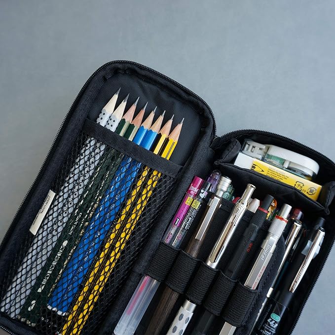 LOONLOON 663 Stone Pencil Case Dark Gray – Large Capacity Multi-Section Pen Pouch with Divider, School, College, Office, Student Stationery Organizer