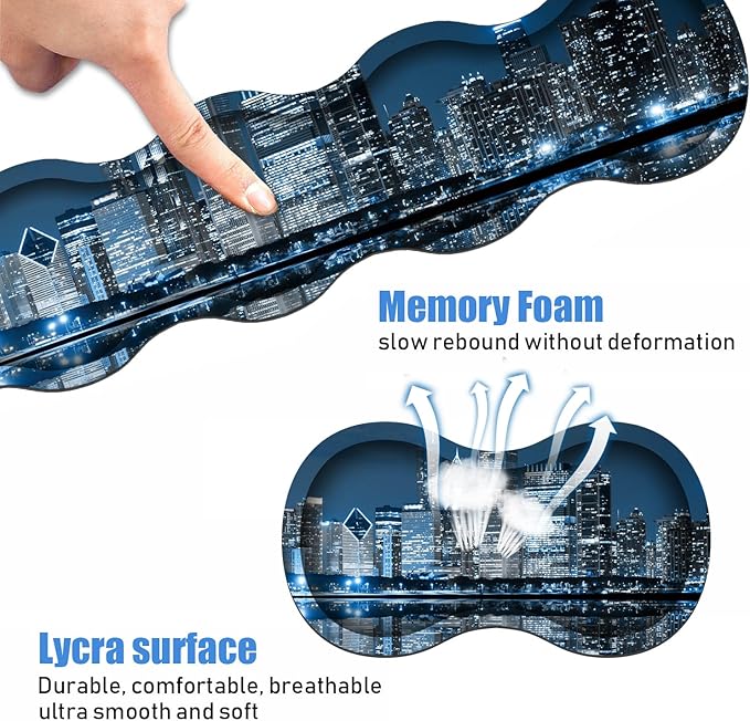 Ergonomic Keyboard Wrist Rest & Mouse Pad Wrist Rest Set, Large XXL Gaming Desk Mat 31.5"x 11.8", Non-Slip Base, Memory Foam, Easy Typing Pain Relief for Office & Home, Chicago Skyline Night View