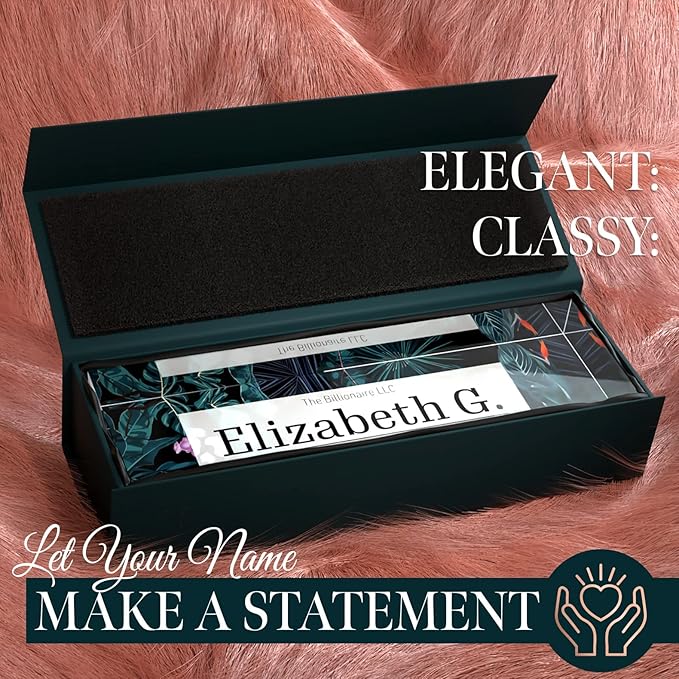 Desk Name Plate Personalized, Custom Name Plates 2½/x8 Inches, Thick Crystal-Clear Acrylic, Gift Box, Office Desk Decor. USA Made by ACRYLUXE (Bouquet)