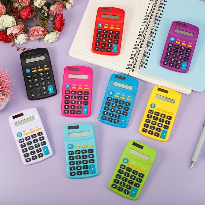18 Pcs Pocket Calculator,Pocket Size Calculator,8 Digit Display Solar Battery Dual Power Desktop Calculators for Students Kids Home Office(9 Colors)