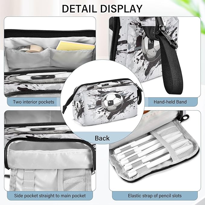 Soccer Pencil Case Pouch Big Capacity Pencil Bag Box Organizer Pen Case with Handle Stationery Organizer for Kids Boys Girls Women College Office