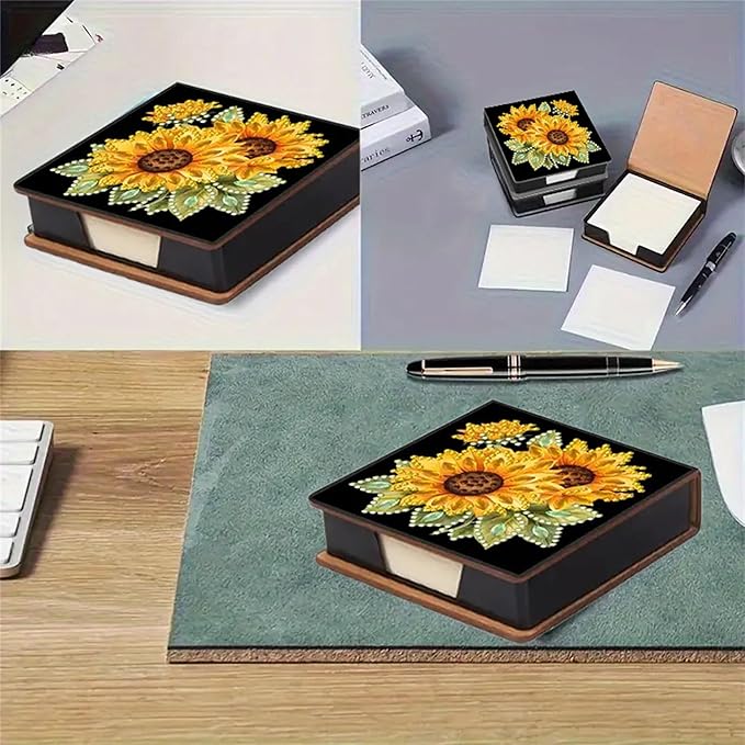 Diamond Painting Kit Note Box,Memo Paper Storage Box Diamond Art,Sticky Note Holder Diamonds Art,Diamonds Painting Memo Pad For Office Desk. (Sunflower)