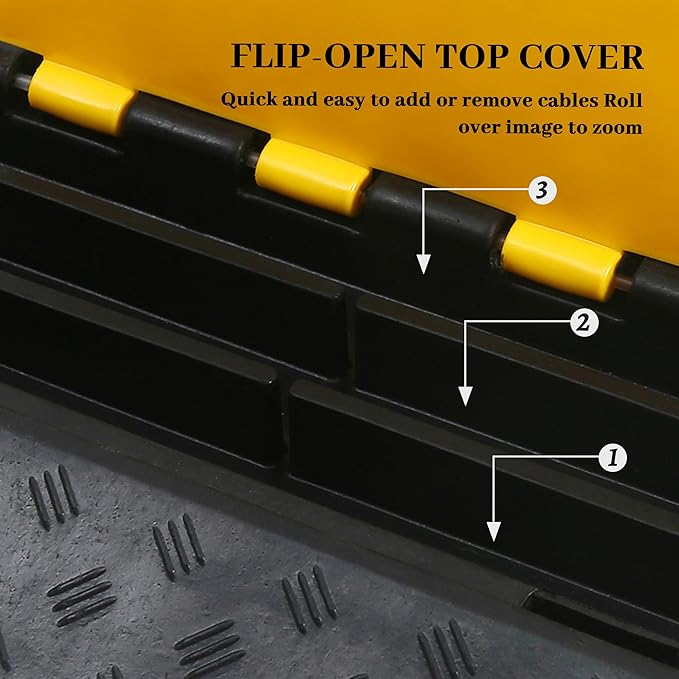 Rubber Cable Ramp Cable Protector Ramps Wire Hose Protective 3 Channel Traffic Rubber Plastic Cord Cover Speed Bump for Asphalt Concrete Gravel Driveway Outdoor, 1 Pack