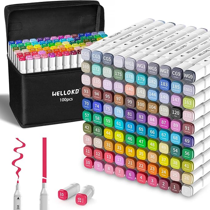 Alcohol Markers, 100 Colors Dual Tip Art Markers for Coloring, Drawing, Illustrations, Book Painting, Alcohol Based with Carrying Case for Adult
