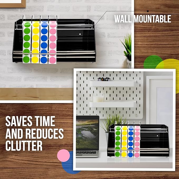 Multi-Use Large Label Dispenser for Rolls of Sticker Labels - 11.8"x6.7"x5.5", Heavy-Duty, Wall-Mountable Acrylic Sticker Roll Dispenser, Anti-Slip (Pack of 2)