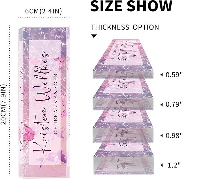 Personalized Office Name Plate, Custom Name Plate for Desks, Office Desk Decorations Gift for Women Men, Acrylic Desk Name Plate for Teacher Coworkers Staff Boss (Butterfly Sea)