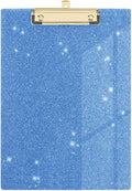 Glitter Acrylic Clipboard Decorative Standard A4 Letter Size 12.2" x 8.7", Fashion Bling Clip Boards with Designed Low Profile Gold Clip for Classroom Office - Light Blue