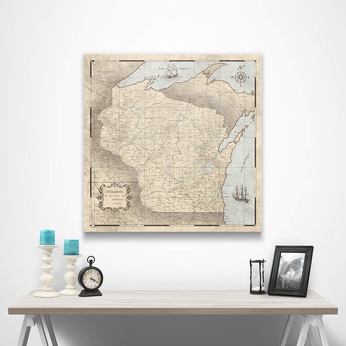 Push Pin Wisconsin Map Board - With Push Pins to Mark Wisconsin Travel - Handmade in Ohio, USA - Design: Rustic Vintage