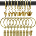 AMZSEVEN 100 Pack Curtain Rings with Clips, Drapery Clips with Rings, Drapes Rings 1.26 in Interior Diameter, Fits up to 1 in Curtain Rod, Gold Color