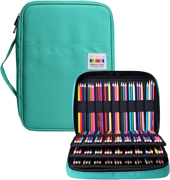BOMKEE Coloring Pencil Case 220 Slots Pencils/Gel Pens Organizer Waterproof Travel Case Zipper Carrying Portable Pencil Markers Pen Holder Bag for Painter Writers