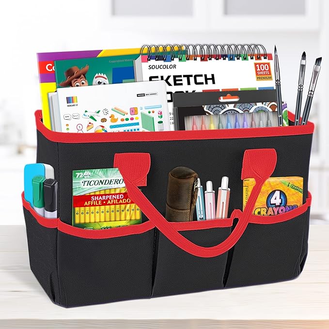 Godery Desktop File Folder Tote and Stock Organizer, Art Organizer Storage Craft Bag for Office Desk or Make-up Storage with Handles for Travel or Daily Use, Black