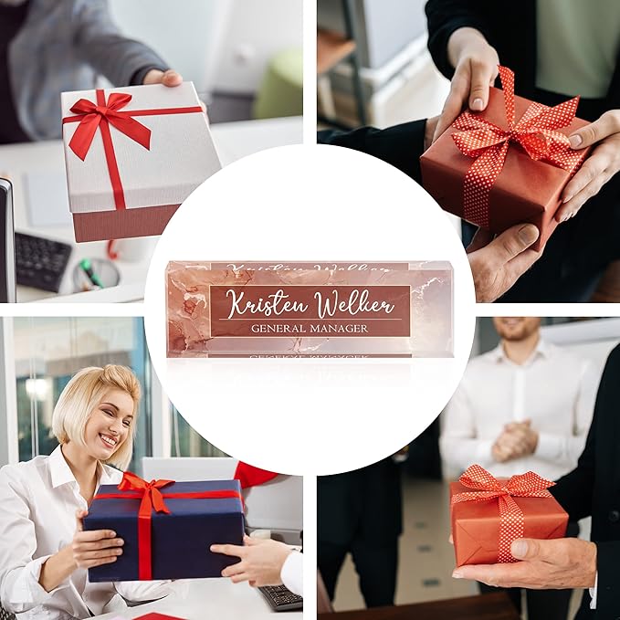 Personalized Name Plates for Desk, Premium Clear Acrylic Desk Name Plate, Custom Name Plate Office Decor for Women, Employee Appreciation Gifts (Pink Marble)