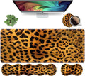 Ergonomic Keyboard Wrist Rest and Mouse Pad Wrist Rest Set, Large XXL Gaming Mousepad 31.5"x 11.8", Memory Foam, Easy Typing Pain Relief, Multifunctional Desk Mat for Office & Home, Leopard Print
