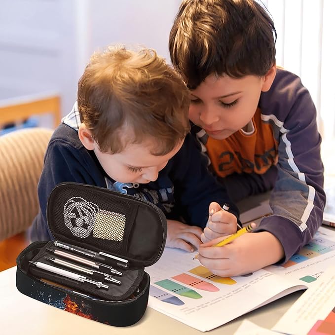 Sports Volleyball Pencil Box Black Kids Teens Pencil Pouch for Boys Girls, Big Capacity Canvas Pen Holder Marker Case, Portable Travel Storage Bag Stationery Organization Bag Desk Office Organizer