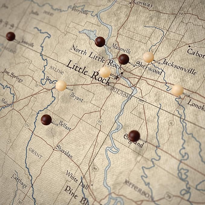 Conquest Maps Push Pin Arkansas Map Board - With Push Pins to Mark Arkansas Travel - Handmade in Ohio, USA - Design: Rustic Vintage