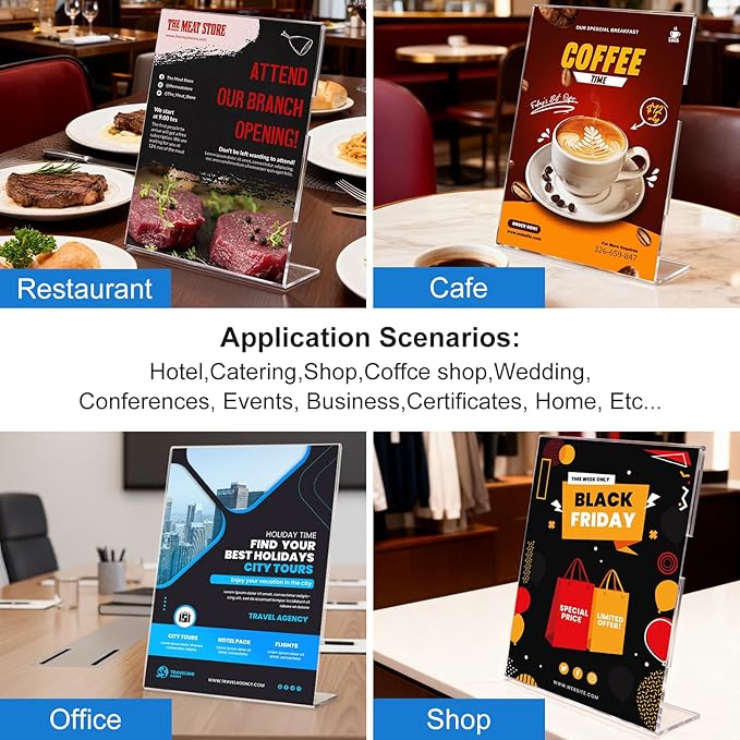 10 Pack Acrylic Sign Holder 5 x 7, L-Shape Clear Plastic Display Stand for Tabletop, Acrylic Stands for Flyers, Table Paper Holder, Vertical Sign Holder 5x7 for Restaurants, Office and School (Slant 10 Pack 5x7)