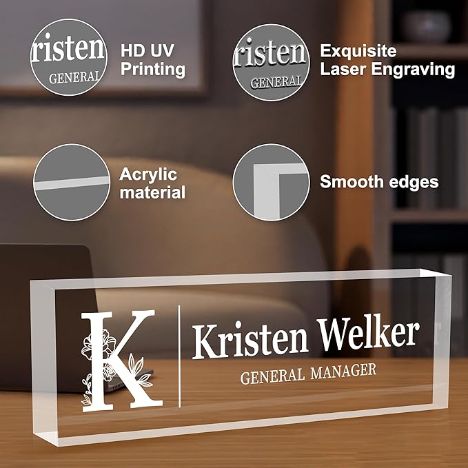 Personalized Desk Name Plates, Acrylic Engraved Name Plate for Desk, Custom Office Gifts & Desk Decor for Women Men, Employee Appreciation Gifts for Boss Teacher Nurse