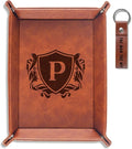 INNObeta Initial Valet Tray, Desktop Storage Organizer, PU Leather Bedside Tray Key Coin Holder, Personalised Gifts for Men, Birthday, Christmas, Letter P