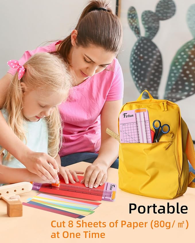 Firbon Pink A5 Paper Cutter, Straight Small Paper Trimmer with Side Ruler for Scrapbooking Craft, Paper, Coupon, Label, Cardstock