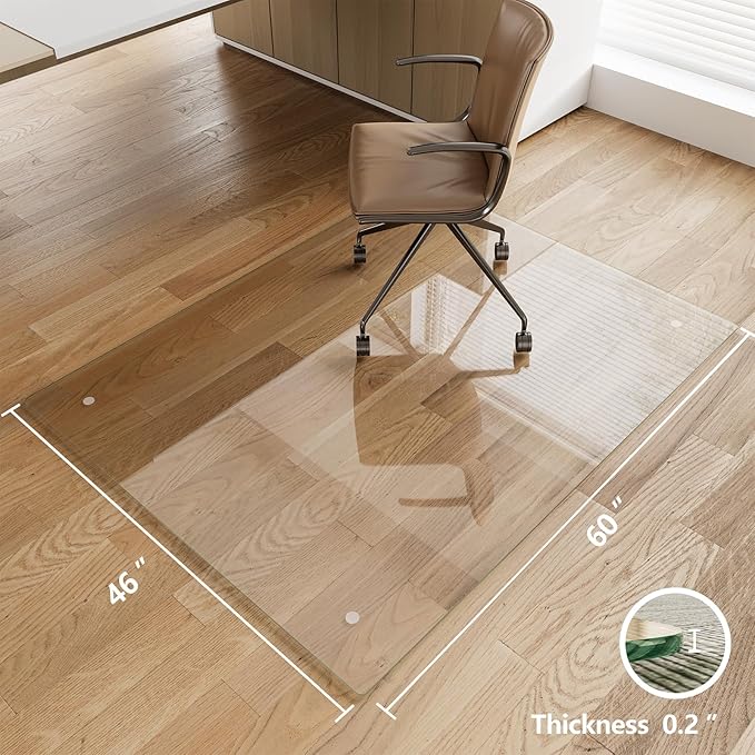 Koonmi Chair Mat for Carpet, Tempered Glass 46"x60" Office Chair Mat, Glass Chair Mats Protector with Rounded and Polished Edges,Ideal for Hardwood Floor, Carpet, Office, Desk, Rolling Chair