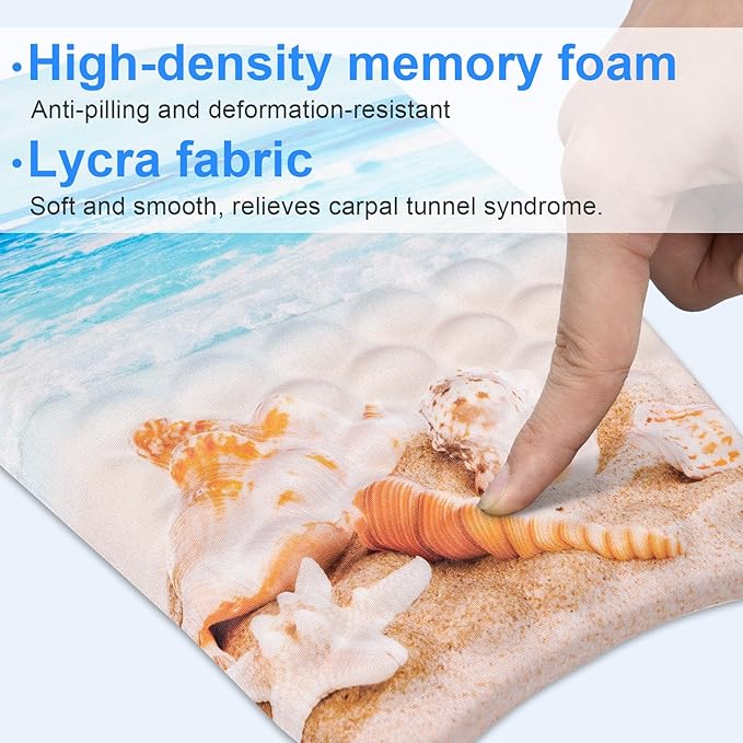 Ergonomic Wrist Mouse Pad with Massage Design, Wrist Rest Pain Relief Mousepad with Memory Foam Non-Slip PU Base, Mouse Pad with Wrist Support for Wireless Mouse & Desk,Y Starfish and Beach