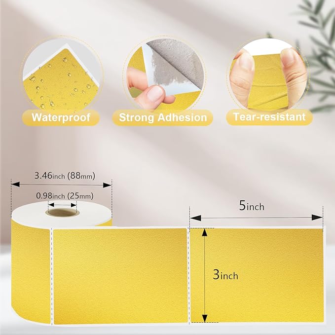 YOULAISHI 3 X 5 Inch Printable Waterproof Rectangle Color Coding Labels, 300 Per Roll Adhesive Color Coding Stickers for Bar-Codes, Address, Small Business Labeling, Gold