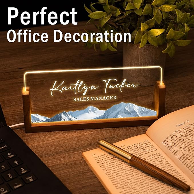 Desk Name Plate Personalized, Custom Office Light Up Name Plate for Desks, Desk Decorations for Women Men Office, Employee Appreciation Gifts for Coworkers