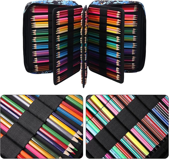 BOMKEE Coloring Pencil Case 220 Slots Pencils/Gel Pens Organizer Waterproof Travel Case Zipper Carrying Portable Pencil Markers Pen Holder Bag for Painter Writers