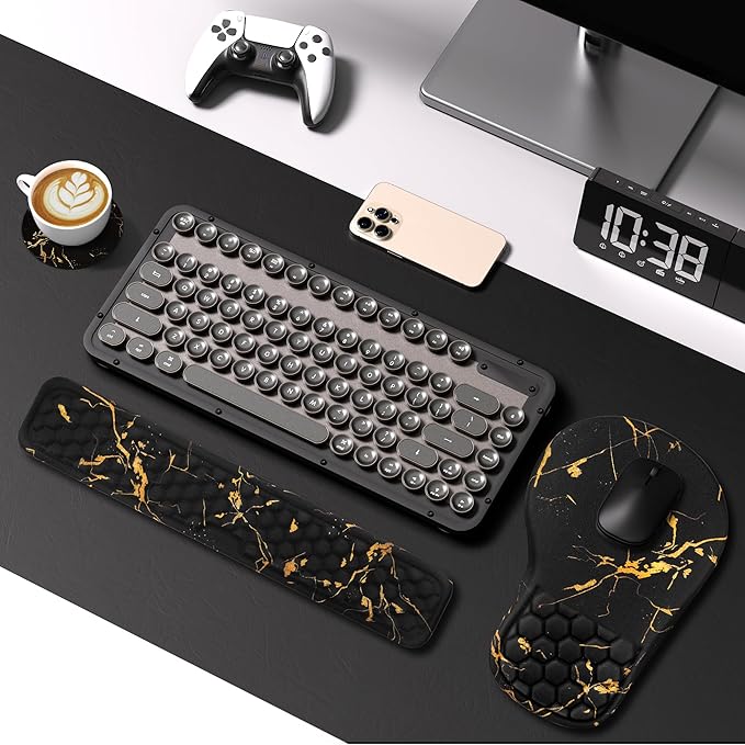 EYROZILL 3 in 1 Ergonomic Wrist Rest for Keyeboard and Mouse, Non-Slip Desk Mouse Pad with Wrist Support, Keyboard Wrist Rest and Mouse Pad Set Massage Design (Black Marble)