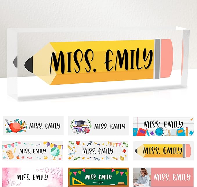 Teacher Office Desk Name Plate Personalized, Custom Name Plates for Desks, Teachers Office Desk Decor, Clear Acrylic Glass Block, Personalized Office Gifts for Teachers Laywers, Appreciation Gifts