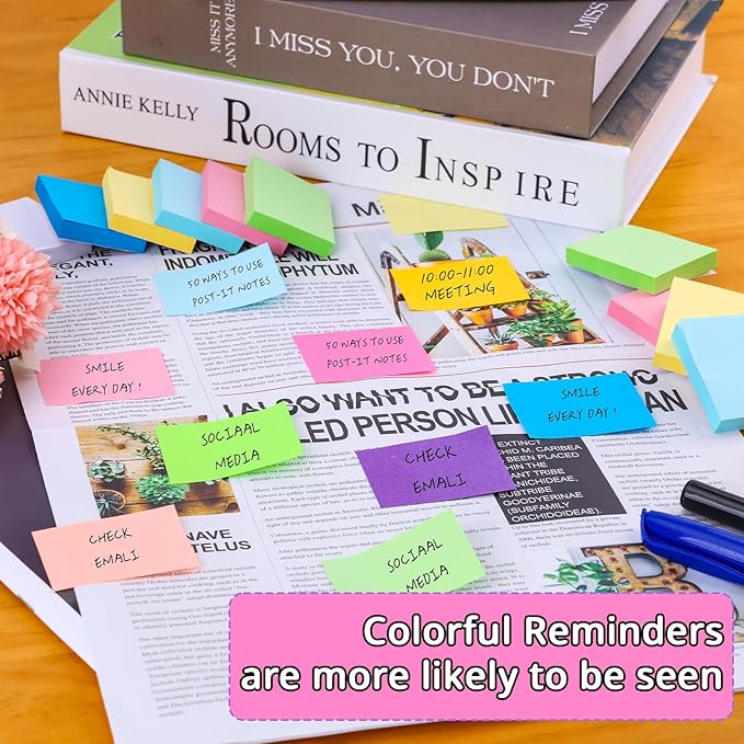 60 Pack Sticky Notes 1.5x2 in, Small Self Stick Note, 12 Color Mini Sticky Notes Pad Bulk, Assorted Bright Colors Paper Memo Pads for Office School Notebook Supplies, 75 Sheets/pad 4500 Sheets