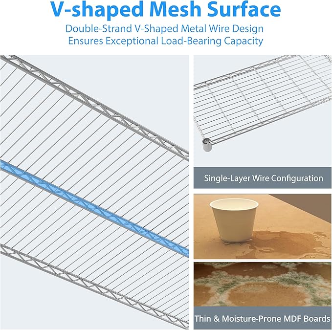 Homdox 4 Tier Heavy Duty Metal Shelves for Storage, Storage Racks and Shelving with Wheels, Commercial Adjustable Wire Shelving Unit, Garage Rack Pantry Shelves Kitchen Shelving, Chrome