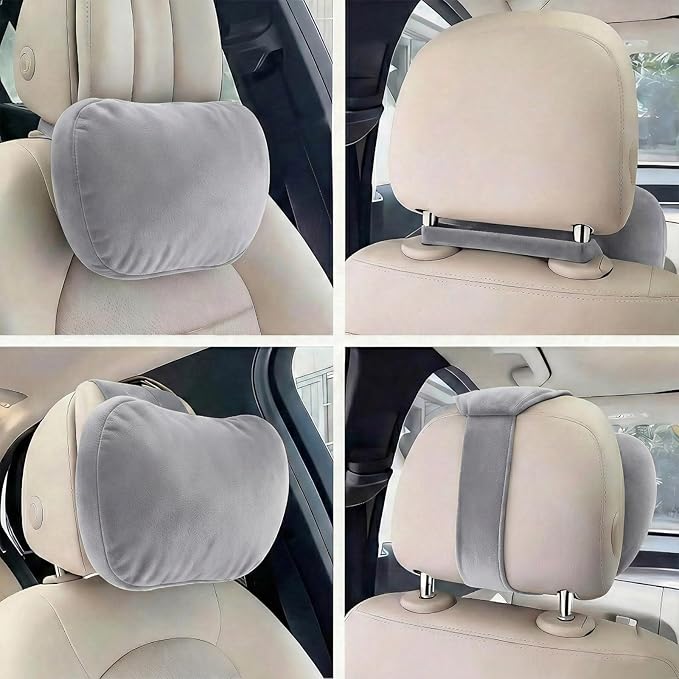 2PCS Car Pillow for Car Neck Pillow for Driving Seat Lumbar Support Soft Cushion with Extra Filling Accessories Back Support for Travel Nap and Trips Sleeping(Grey, Head)