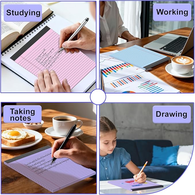 Gehanfai 3 Pack Colored Legal Pads 8.5 x 11 Inch, Wide Ruled Notepads Lined Memo Note Pads, 8.5x11 Inch Micro Perforated Writing Pads 30 Sheets Per Pad for Work Study Daily Note Taking List