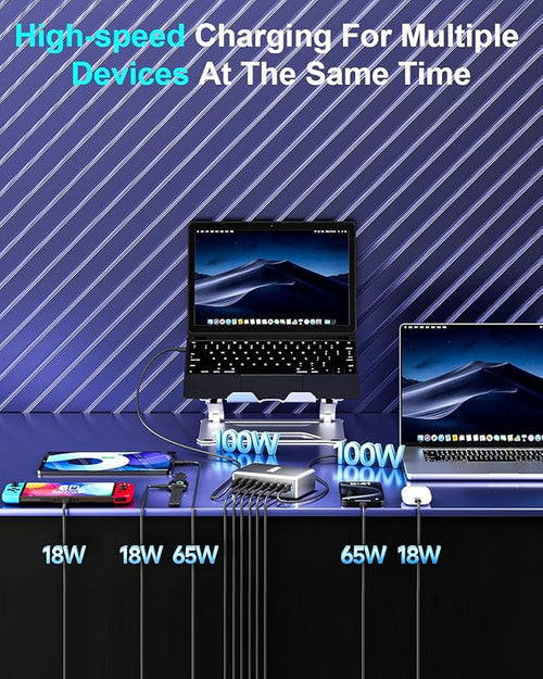 440W Fast USB C GAN Charger Block 8 Port Charging Station HUB Brick Dual PD PPS 100W Wall Charger Compatible with MacBook Pro/Air/All, iPad, iPhone 17/16/15/14/Pro Max, Android Devices etc