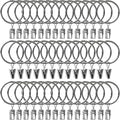 AMZSEVEN 40 Pack Metal Curtain Rings with Clips, Drapery Clips Hooks, Decorative Curtain Rod Clips 1.5 in Interior Diameter, Silver