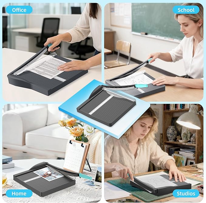 Papercutter 12" Cut Length Guillotine Paper Cutter with Safety Guard, 18 Sheet Capacity Heavy Duty Paper Trimmer, Large Paper Cutting Board for Cardstock, Photos, Office, Classroom, Studio