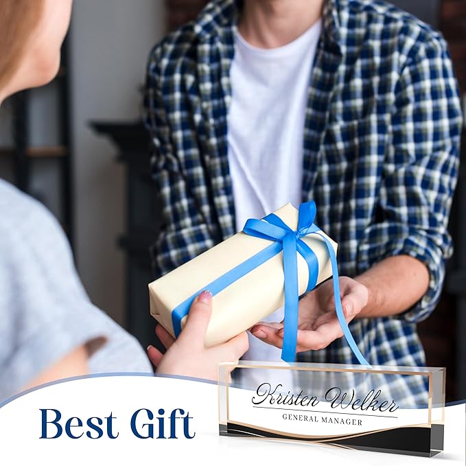 Personalized Office Name Plate, Custom Name Plate for Desks, Office Desk Decorations Gift for Women Men, Acrylic Desk Name Plate for Teacher Coworkers Staff Boss (Business Style-2)