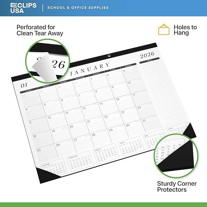 2026 Desk Calendar Large 22x17 Runs Until June 2027 Work Calendar with To-do List & Notes Yearly Preview 18 Months With Plastic Cover Desk Calendar 2025-2026 Large 22x17 Black White With Protective Cover Bulk Planner for Home School Office Pad Calendar...