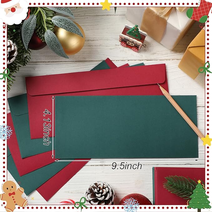 Outus 500 Pcs #10 Colored Envelopes Business Envelopes Adhesive Security Letter Size for Mailing Office Letter Check Invoices Letterhead Invitations Announcements 4-1/8 x 9-1/2''(Dark Red and Green)