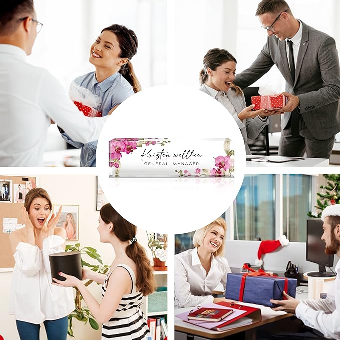 Custom Name Plate for Desk | Personalized Desk Name Plate | Personalized Boss Employee Appreciation Gifts | Acrylic Name Plate Office Desk Accessories (C-Butterfly Orchid)