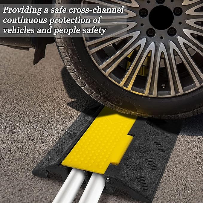 CXRCY Cable Ramp 3 Pack 2 Channel 11000lbs axle Capacity Floor Cord Cable Protector, Rubber Speed Bumps Hose Protector Ramps for Wire/Hose/Pipe Hider Driveway &Outdoor 40x10x2 inch(L x W x H)