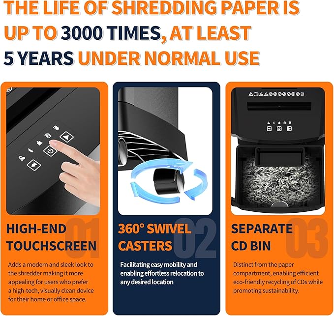 KRT Ultra-Quiet Paper Shredder 38dB,30 Min Run Time,15 Sheet Cross-Cut (4x38mm) for Office/Home,8 Gal Pullout Bin with Casters,Shreds CDs/Credit Cards,Anti-Jam Technology,Black