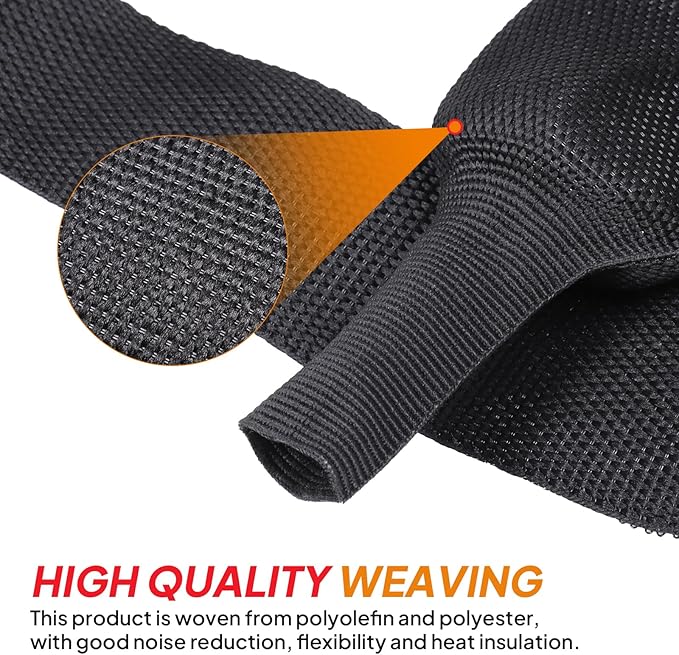 Black 2:1 Ratio Automotive Heat Shrink Braided Sleeving,Wear-Resistant Flat Woven Shrinkable Sleeve Fabric Car Cable Wires Hoses Protection (1"-19ft)