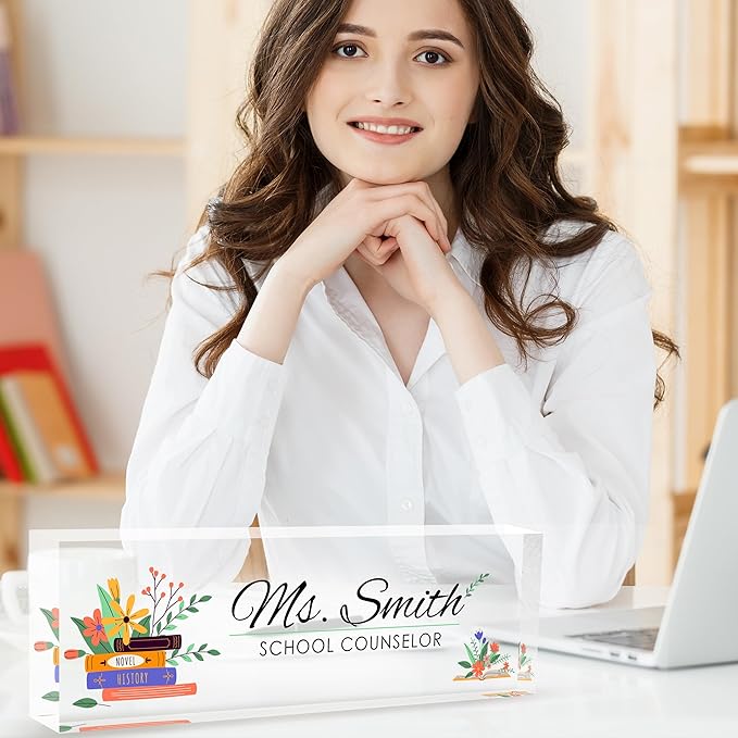 Custom Desk Name Plate Personalized, Acrylic Name Plates for Desk, Office Decor Personalized Gifts for Teacher Coworkers Boss Nurse American Flag 1