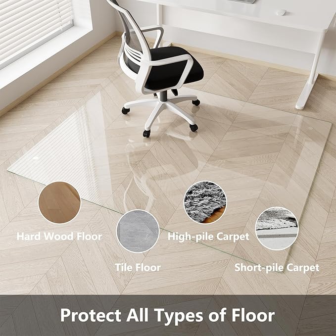 Koonmi Chair Mat for Carpet, Tempered Glass 54"x72" Office Chair Mat, Glass Floor Mat Protector with Rounded and Polished Edges,Ideal for Hardwood Floor, Carpet, Office, Desk, Rolling Chair